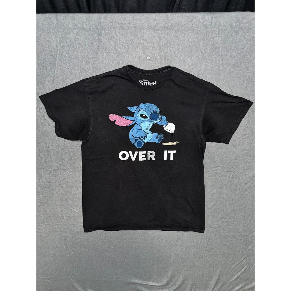 Disney Stitch Over It Black Graphic T-Shirt Coffee Lilo & Stitch Mens Large
